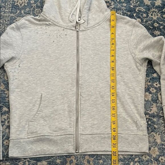 Free People Distressed Rips Holes Cropped Zipper Gray Women's Hoodie Sweatshirt - Picture 12 of 12
